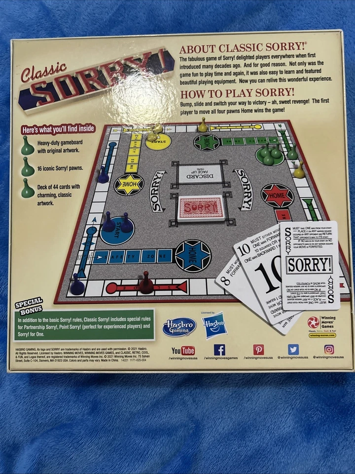 The Great Game. Classic Sorry. Hasbro Gaming. Parker Brothers. 1-4 Players - Image 2 of 4