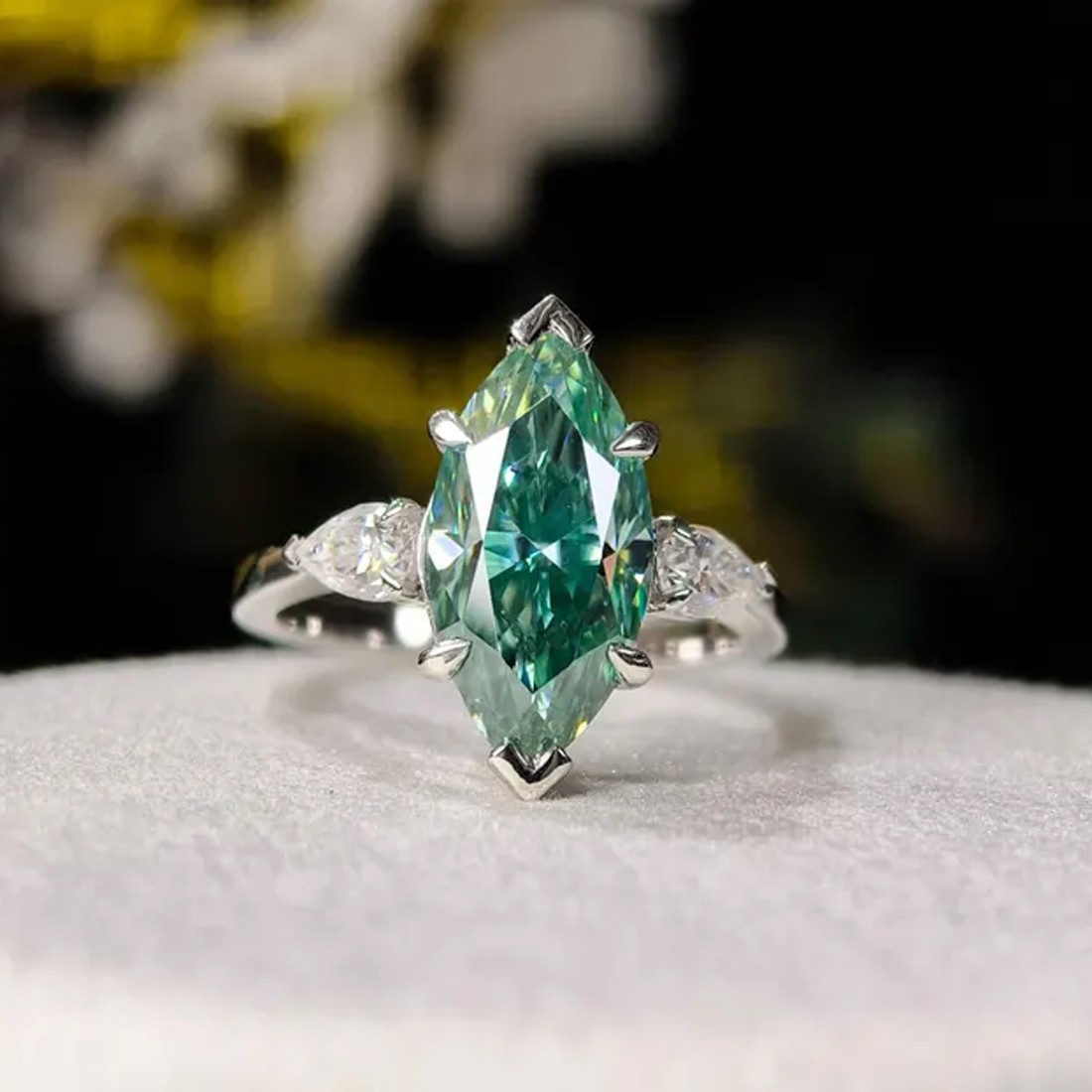 2.10 Ct 925 Silver Certified Marquise Cut Blue Diamond Solitaire Ring- Treated