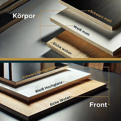 NEU komodee Alessandria Vitrineschrank Eiche Weiß Schwarz Glas LED Regal - Bild 2 von 3