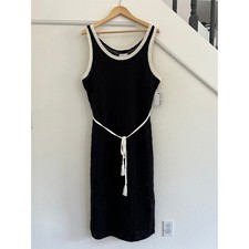 NWT Nine West Belted Knit Midi Dress Womens XXL Black Boho Chic Vacation Beach