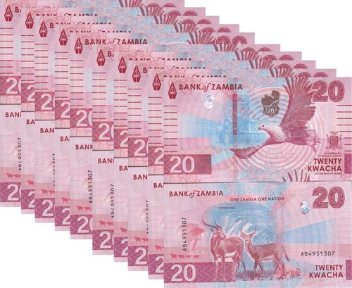 Zambia 20 Kwacha 2024 2025 P 63 Deer EAGLE UNC LOT 10 PCS NR