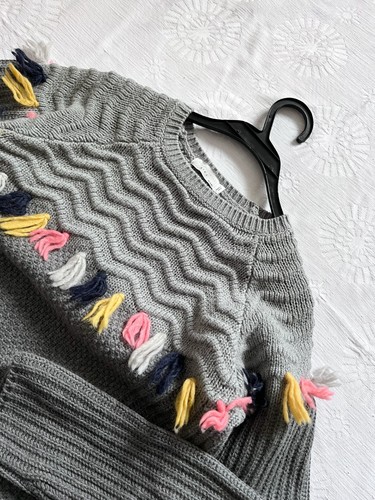 Stella McCartney Kids Knit Grey Sweater with Tassels Girls Wool Blend 14 Years - Picture 7 of 11