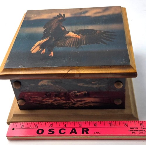 Vtg Wooden Hinged Box With Decoupage Bald Eagle Design 8" x 5" Handmade - Picture 17 of 18