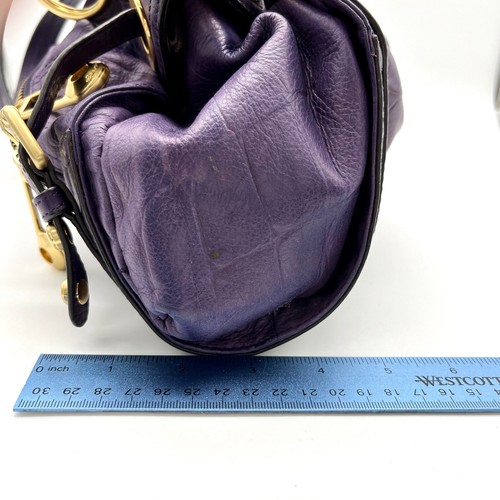 B. Makowsky Purple Leather Satchel Hobo Bag Gold Hardware Zip Pockets - Picture 11 of 17