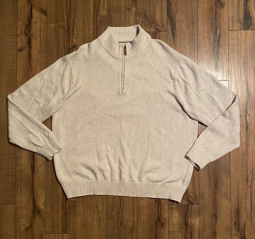 #736 St. John’s Bay White Qtr Zip Sweater XXL 100% Cotton Nice Sweater