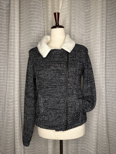 O'Neill Charcol Navy  & White Sherpa Knitted Motorcycle Warm Jacket Coat  US Xs - Foto 1 di 8