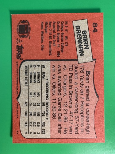 1987 Topps - #84 Brian Brennan (RC) - Picture 2 of 2