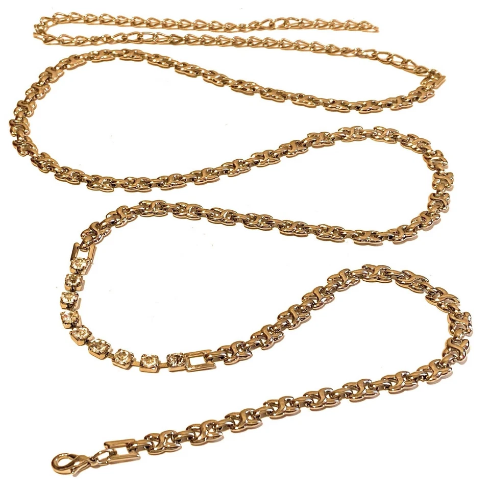 Cintura da donna catena in argento con strass fine leggera lunga 95 cm elegante - Immagine 3 di 4