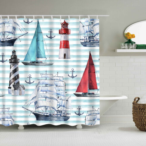Seascapes Shower Curtain Extra Long Waterproof Bathroom Fabric Curtains w/Hooks - Picture 11 of 35