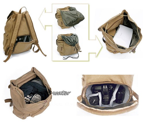 Waterproof Canvas DSLR SLR Camera Bag Backpack Padded Insert Laptop Bag Rucksack - Picture 15 of 23