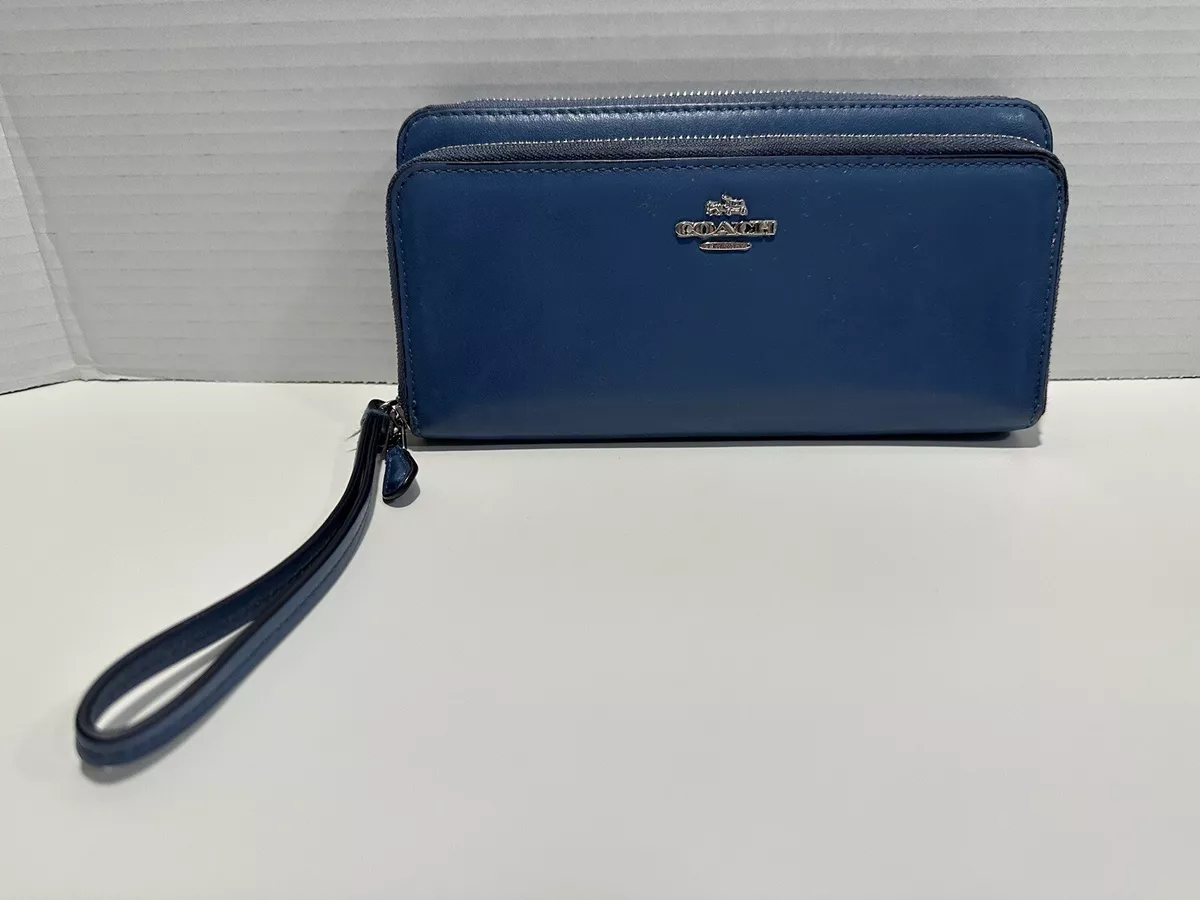 Coach blue leather wallet sales