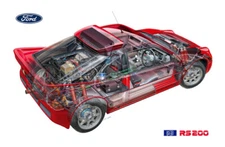 A3 Ford RS200 Group B WRC Rally CAR 1984-1986 Cutaway Drawing Poster Brochure