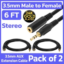 2 Pack 3.5mm Extension Cable 6ft 1/8" AUX Male to Female Stereo Headphone Cord