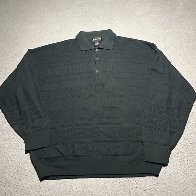 Vtg Conte di Milano Mens XL Green Textured Wool Cosby Collared Knit Pullover