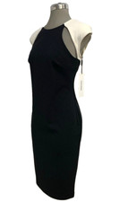 New Calvin Klein Elegant BLACK WHITE Pearl Color Block Midi Sheath Dress size 6