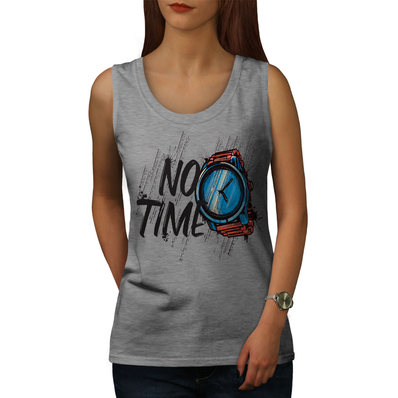 Wellcoda No Time Watch Urgency Ticking Clock Womens Tank Top