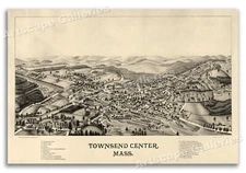 Bird's Eye View 1889 Townsend Center MA Vintage Style City Map - 16x24