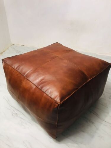 Pouf Leather Moroccan Ottoman Footstool Handmade Pouffe Genuine - Picture 8 of 8