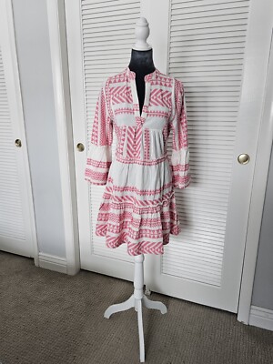 Francesca's Mi Ami Tiered pink and white boho Mini Spring & Summer Dress M