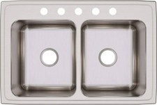 Elkay Gourmet 33 x 22 Lustrous Steel Double Bowl Kitchen Sink DLR3322105 5 Hole