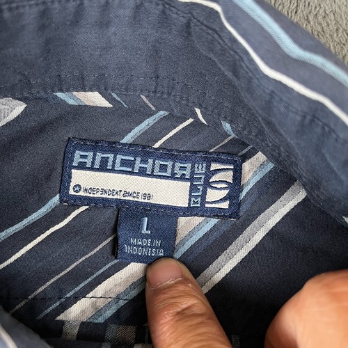 Anchor Mens Size Large Button Up Shirt Long Sleeve Blue & White Stripe Y2K - Picture 4 of 7
