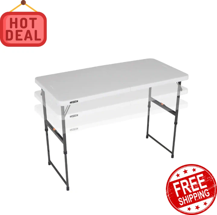 4 ft. One Hand Adjustable Height Fold in Half Table Almond NEW