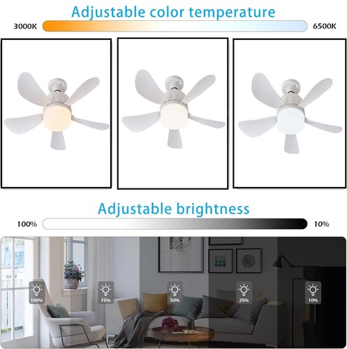 Socket Fan with Light Quiet Ceiling Fan Light 3 Color Dimmable LED Ceiling Fan - Picture 7 of 18
