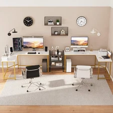 L Shaped Computer Desk Stand Reversible Corner Desk for Home Office White Gold