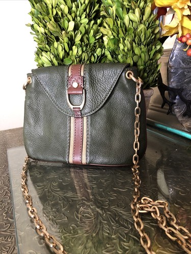 Cole Haan Purse Crossbody Shoulder Bag Leather Olive Brown Tan Gold Chain Strap