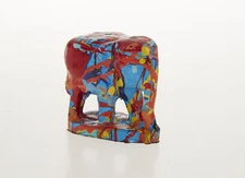 Fancy Elephant Miniature Wood Carved Figurine Collectible Art Splashy Color Gift