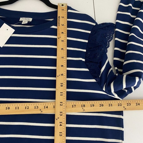 J. CREW Eyelet Ruffle Blue Striped Pullover Sweatshirt XL Navy White BE275 - Picture 9 of 13