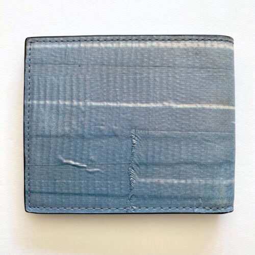 JACK SPADE NY RARE BLUE WASHED DENIM PRINT LEATHER BIFOLD MENS WALLET - NEW - Picture 6 of 9