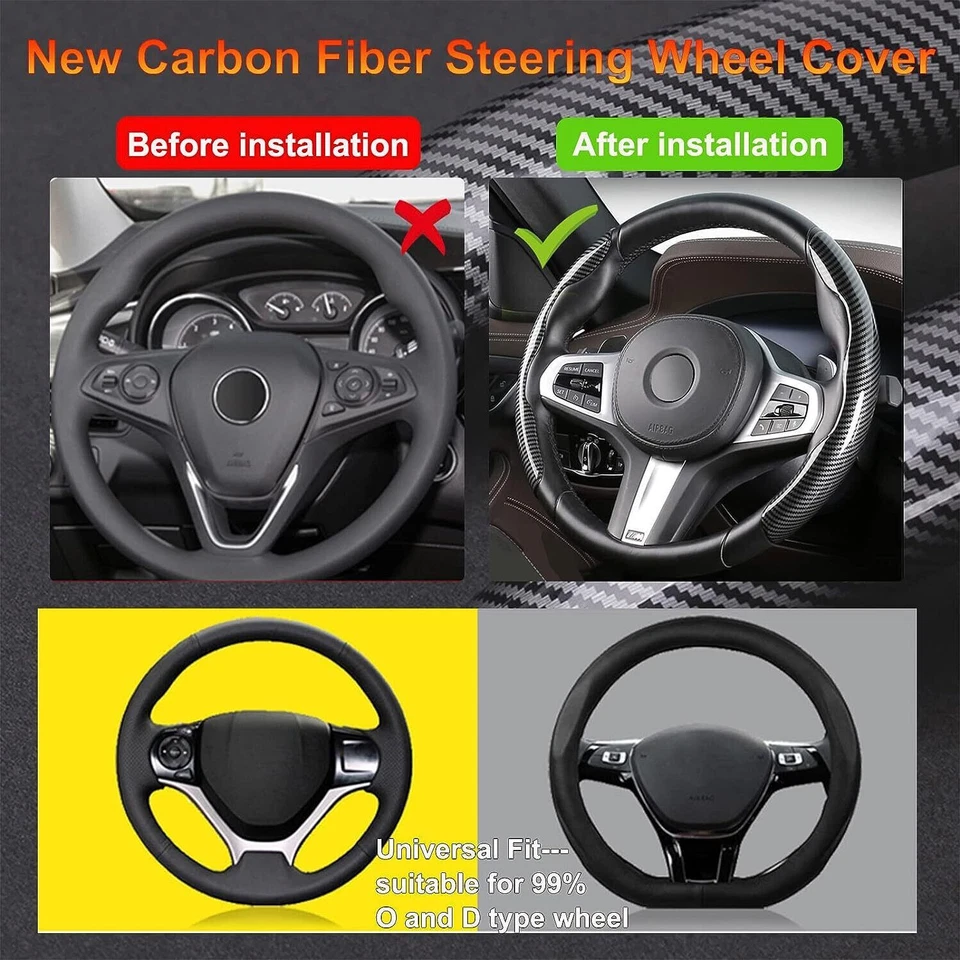 Non-Slip Car SUV Steering Wheel Booster Cover Carbon Fiber Universal Accessories Foto 3 de 4