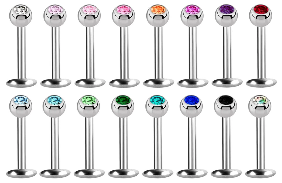 Labbra Naso Spina Titan Labret 1,2mm Con 2,5mm Sfera con Brillantini + Piastra - Immagine 2 di 4