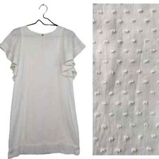J.Crew Women White Swiss Dot Dress Knee Length Short Butterfly Sleeve Lined 4