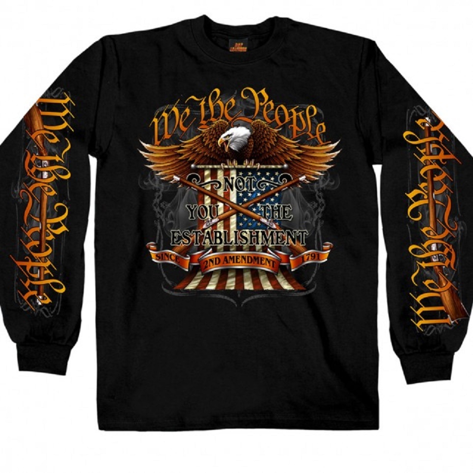 ALTRA 2nd Amendment We The People T shirt a maniche lunghe pistola NRA Biker Army USN 1791