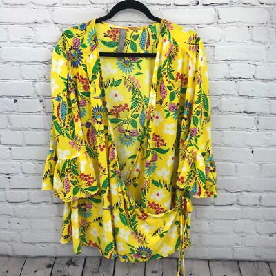 Melissa Mccarthy Top Womens 3X Yellow Lightweight Floral Flared Sleeve Blouse