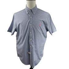 Ralph Lauren Seersucker Shirt Blue Striped Men L Untucked Pink Pony Preppy
