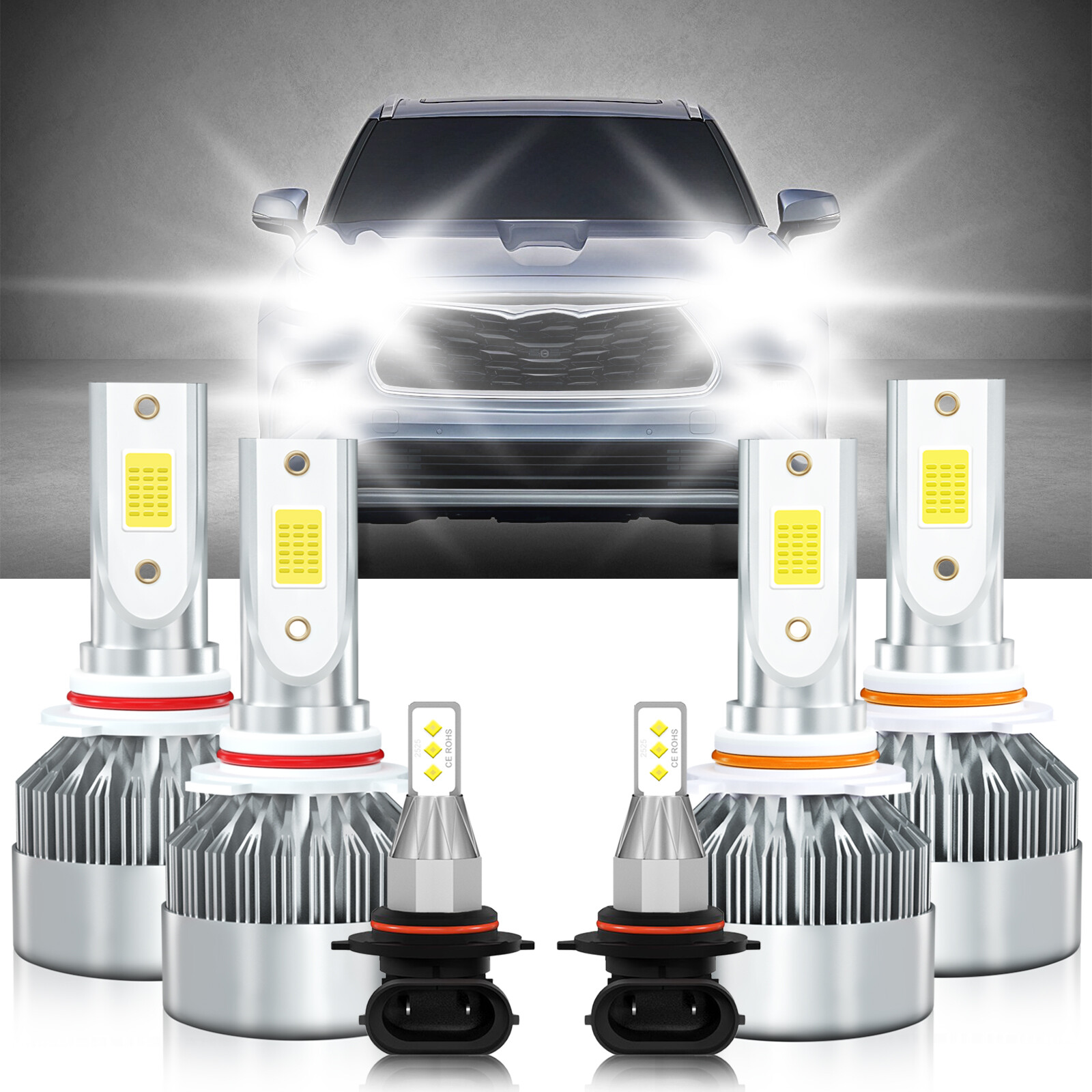 Combo LED Headlight Kit High Low Fog Light Bulbs For Toyota Highlander 2004-2007