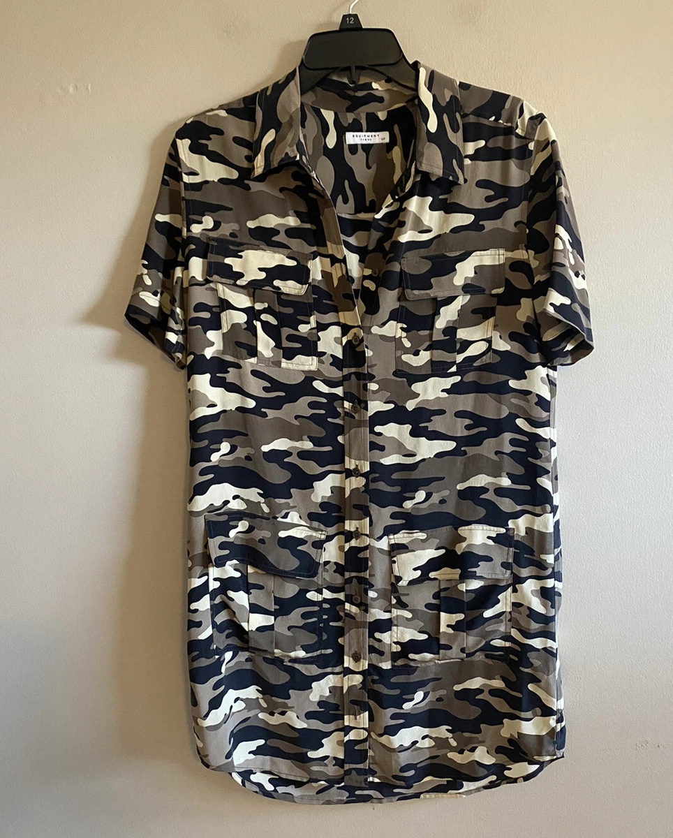 EQUIPMENT FEMME Size SP Camouflage longline Blouse Tunic 100 Silk button up