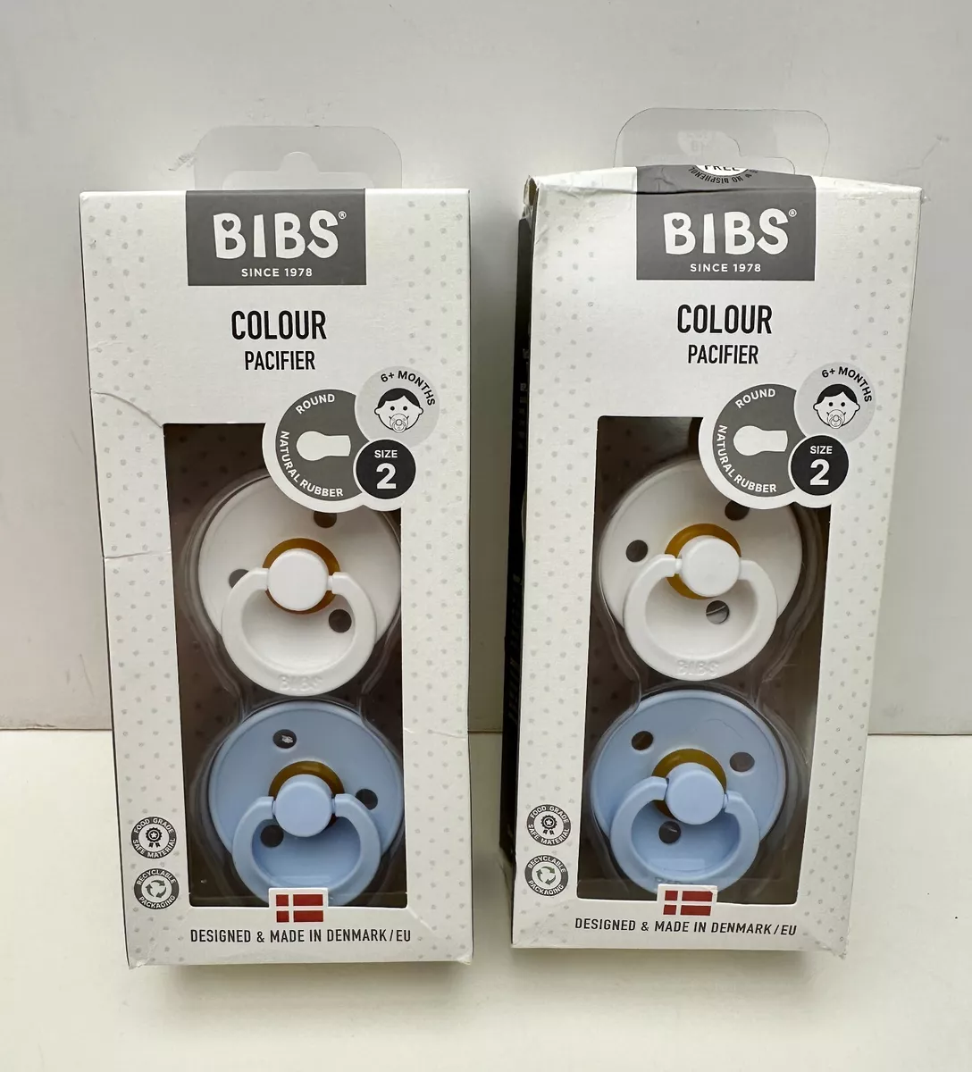 x2 Bibs Color Collection Soft Round Natural Rubber Pacifier Sz 2