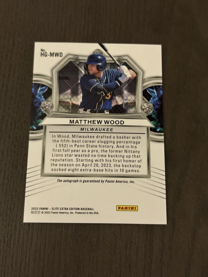 2023 Elite Extra Edition Hidden Gems Auto Blue HG-MWD MATTHEW WOOD Baseball Card - Image 2 of 2