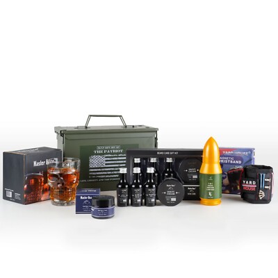 Luxury Fathers Day Gifts - 50 Cal Metal Ammo Can Box Shaving Grooming Kit Set
