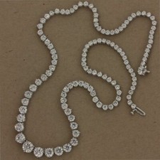 Graduated Round Lab Created Diamond 19Ct 925 Sterling Silver 16" Tennis Necklace