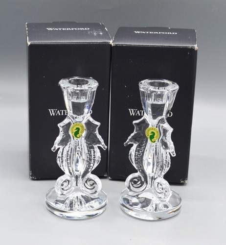 Waterford Crystal Seahorse Candlesticks Pair 6” Set of 2 Never Used - Picture 6 of 7