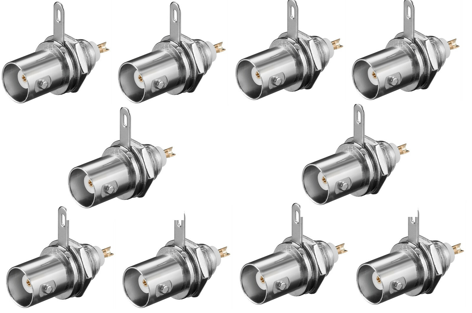 BNC Female Chassis Panel Mount Mounting Socket - Pack of 10 for CCTV etc