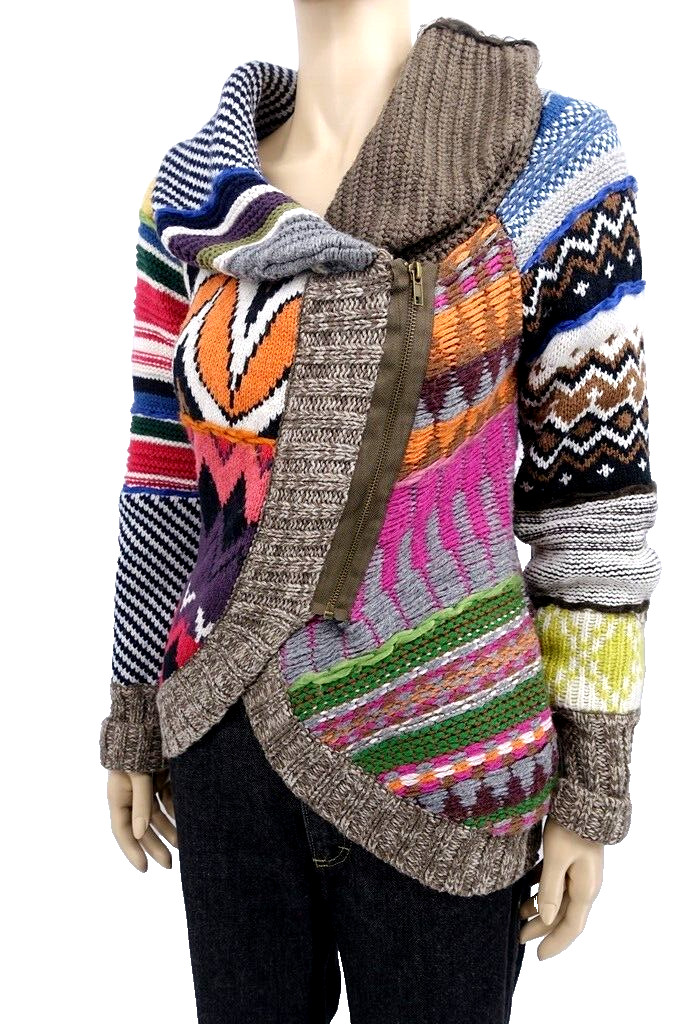 Desigual Multicolor Patchwork Geometric Knit Zip-… - image 3