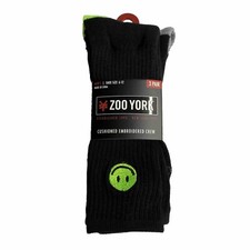 Zoo York Crew Socks 3 Pair Men 6-12 Black w Embroidered Smiley Heart Light Bolt