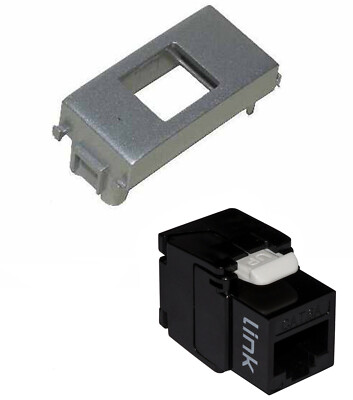BLACK KEYSTONE SOCKET RJ45 UTP CAT 6 VIMAR FLAT SILVER TOOLLESS EASY MOUNT