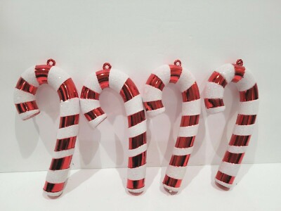Christmas Gingerbread Peppermint Candy Cane 5.5'' Red White Plastic Ornaments 
